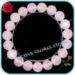 New 10.5mm Natural Rose Crystal Quartz Stone Light Pink Elastic Bracelet, Love Gift, Size M